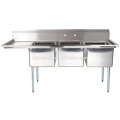 3 Three Bowl Commercial Stainless Steel Compartment Sink with Single Drainboard